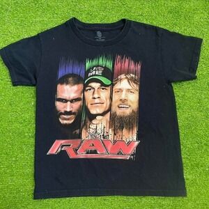 WWE Raw Wrestling Black T-Shirt Kids Youth Size M (8)‎ John Cena Tee